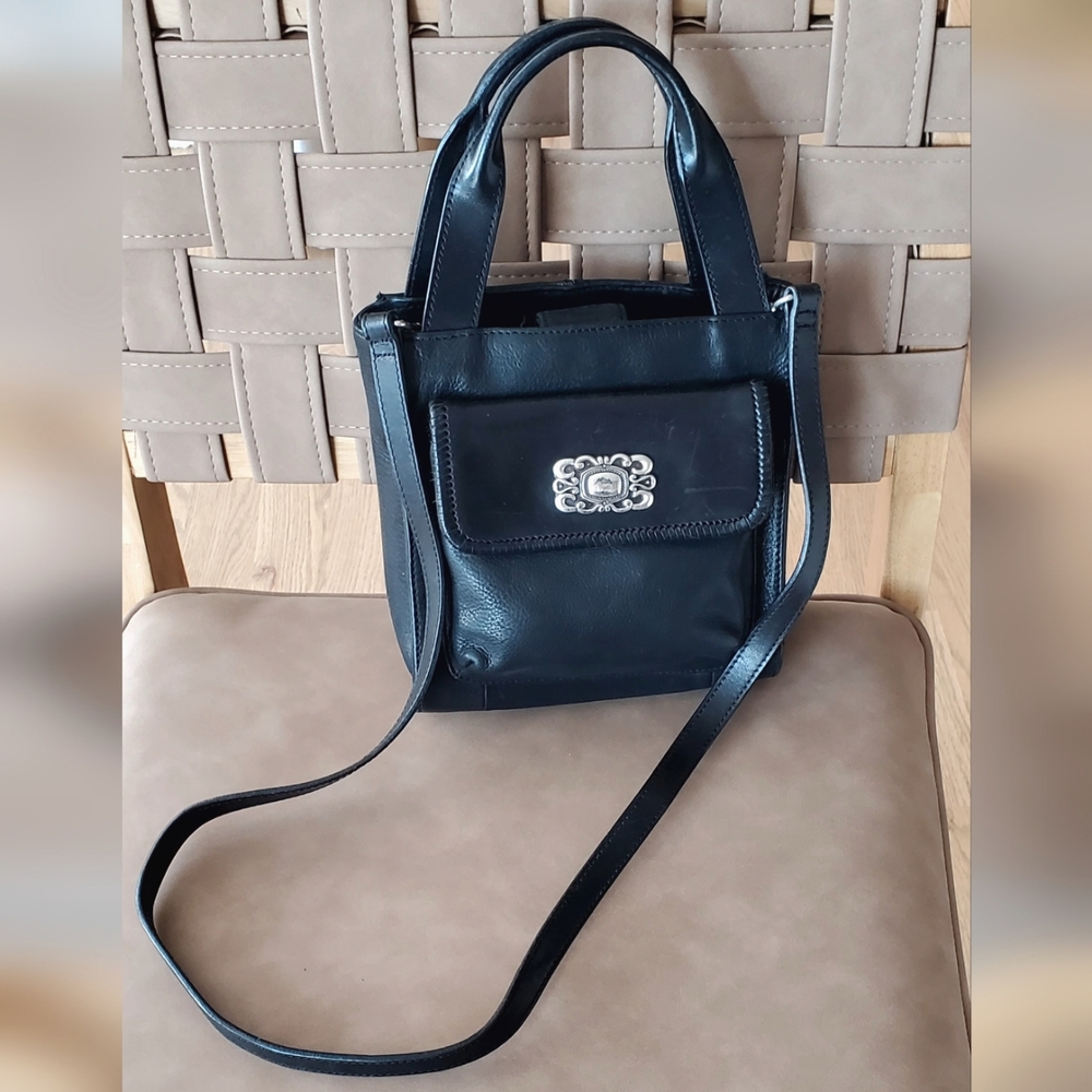 Vintage Fossil Leather Convertible Crossbody Bag, Black, Silver Hardware, EUC